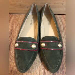 Talbots Green Suede Loafers with Gold Accents